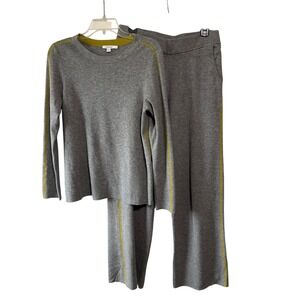 Chico's Gray Athleisure Set Stripe Detail Wide Leg Pants Travel Outfit Sz 8